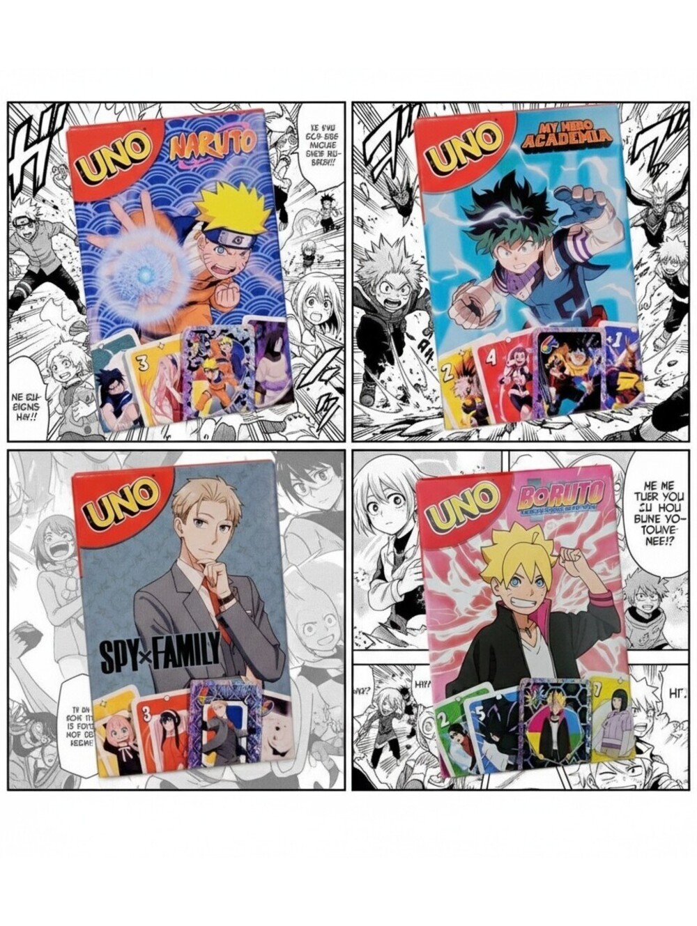 (X4) Mcdonald's CANADA Uno X Anime Cards Toy Spy Family Naruto Boruto Academia